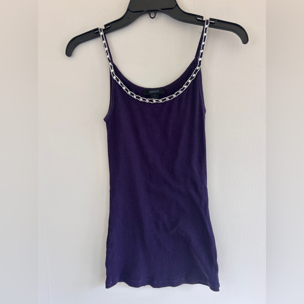 Y2K EXPRESS Jewel Tone Scoop Neck Beaded Trim Cami Top Whimsigoth Indie Size S - Picture 3 of 10